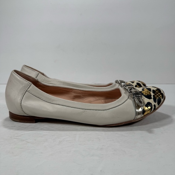 AGL Attilio Giusti Leombruni Cream Metallic Leopard Print Captoe Flats Size 9 - Picture 4 of 12